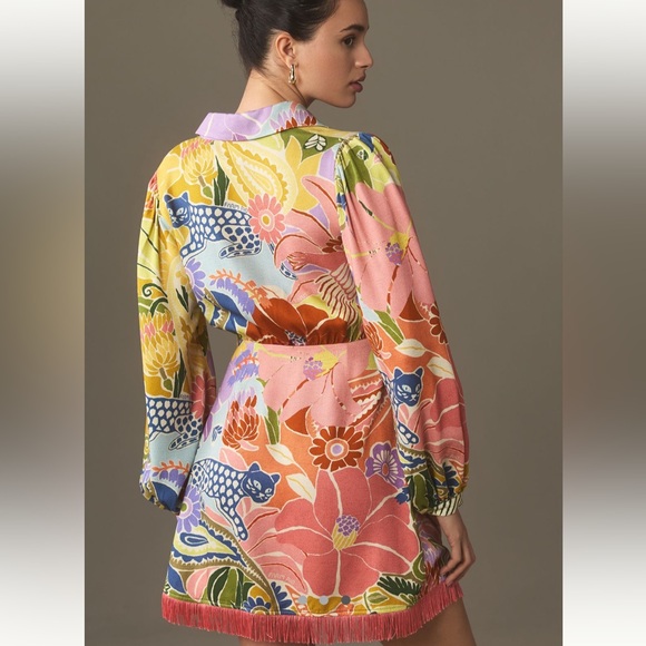 BNWT Farm Rio Long-Sleeve Fringe Tie-Front
Mini Dress Size Small - Picture 3 of 5